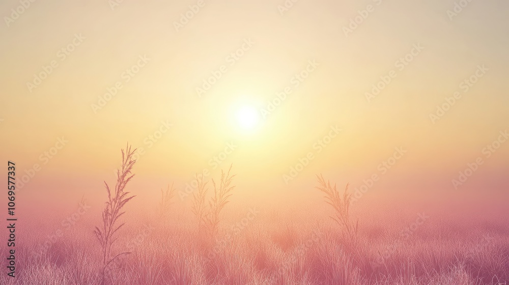 Soft Sunrise Over Misty Field With Gentle Hues Soft Sunrise Over Misty Field With Gentle Hues