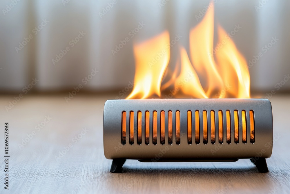 A small, silver device with a flame on top of it A small, silver device with a flame on top of it
