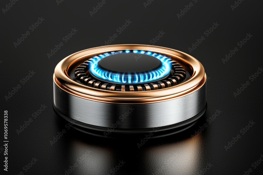 A shiny, metallic object with a blue light on top A shiny, metallic object with a blue light on top