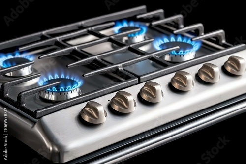 A stove with a blue flame on it