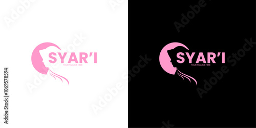 simple pink hijab logo design for brand