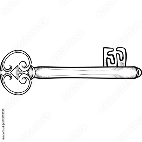 Handdrawn Vintage Key Illustration