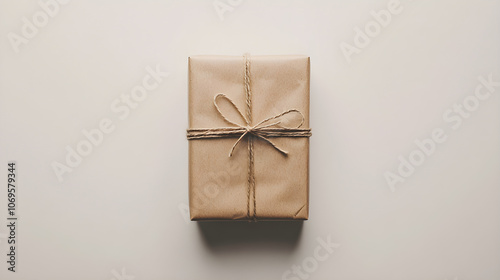 A minimalist gift wrapped in brown kraft paper with a simple string bow