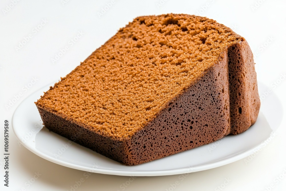 A slice of cake is on a white plate A slice of cake is on a white plate