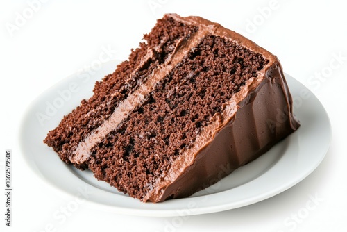 A slice of chocolate cake on a white plate photo