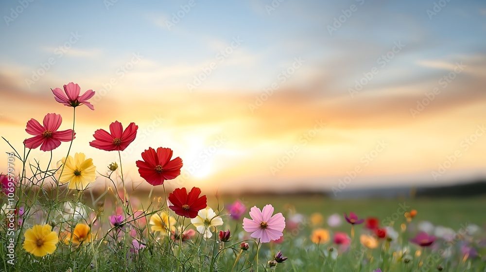 The wide open field is a mesmerizing display of colors, with wildflowers of various shapes and sizes dancing in the gentle breeze under a clear, azure sky The wide open field is a mesmerizing display of colors, with wildflowers of various shapes and sizes dancing in the gentle breeze under a clear, azure sky