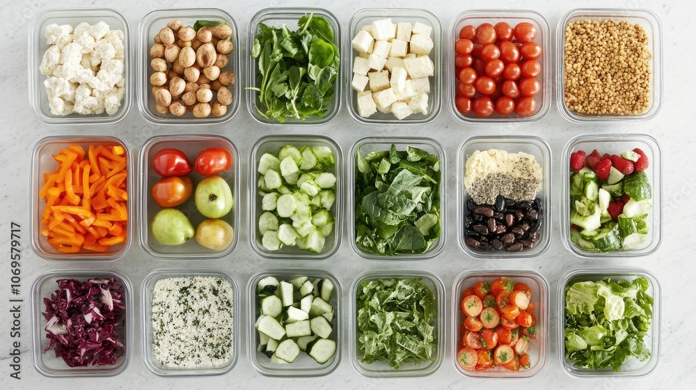Colorful Fresh Vegetables in Containers on a Table Colorful Fresh Vegetables in Containers on a Table