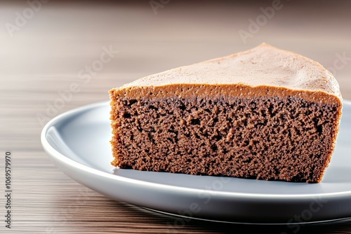 A slice of chocolate cake on a white plate photo