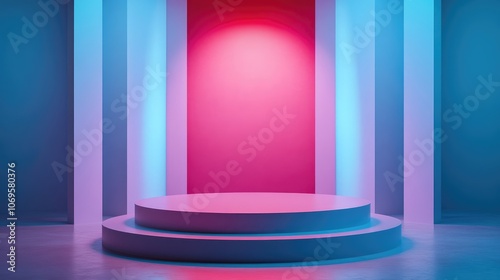 Two-Tiered Circular Platform with Blue and Pink Lighting