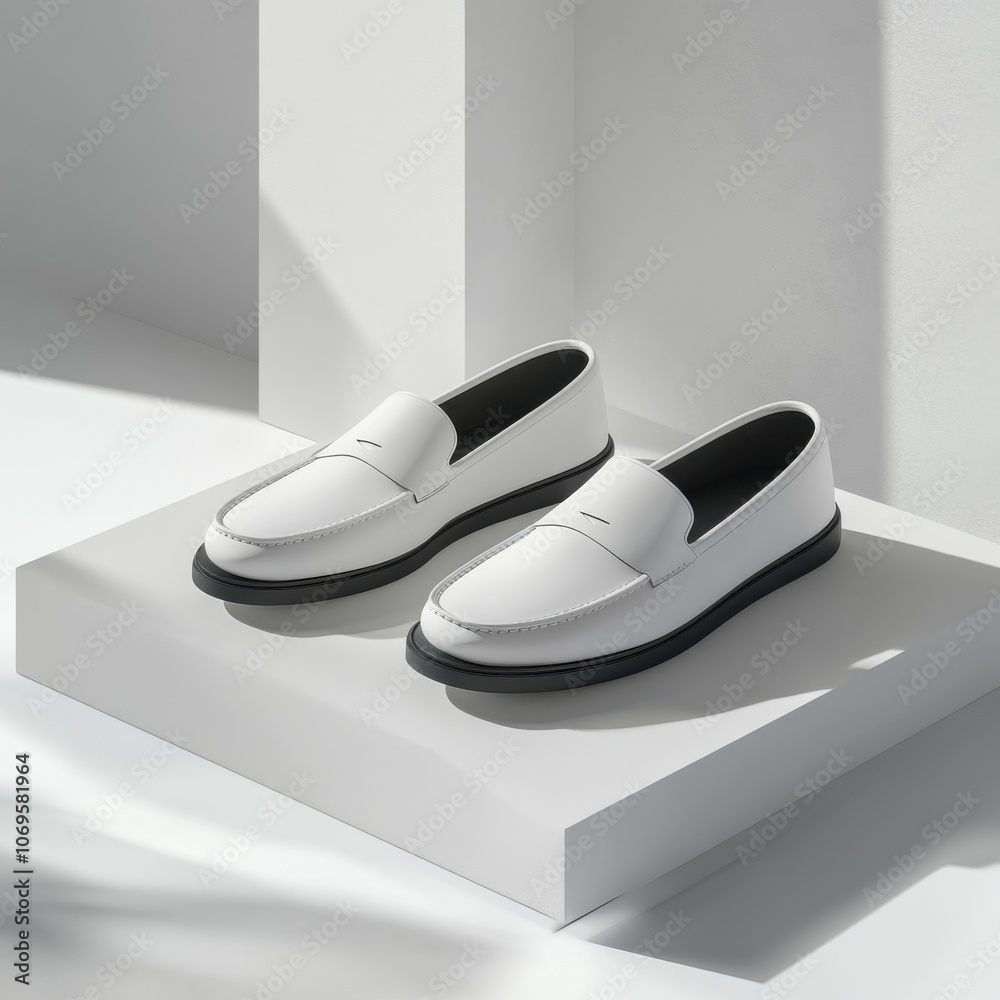 White men's leather shoes on a white background. 3d render. White men's leather shoes on a white background. 3d render.