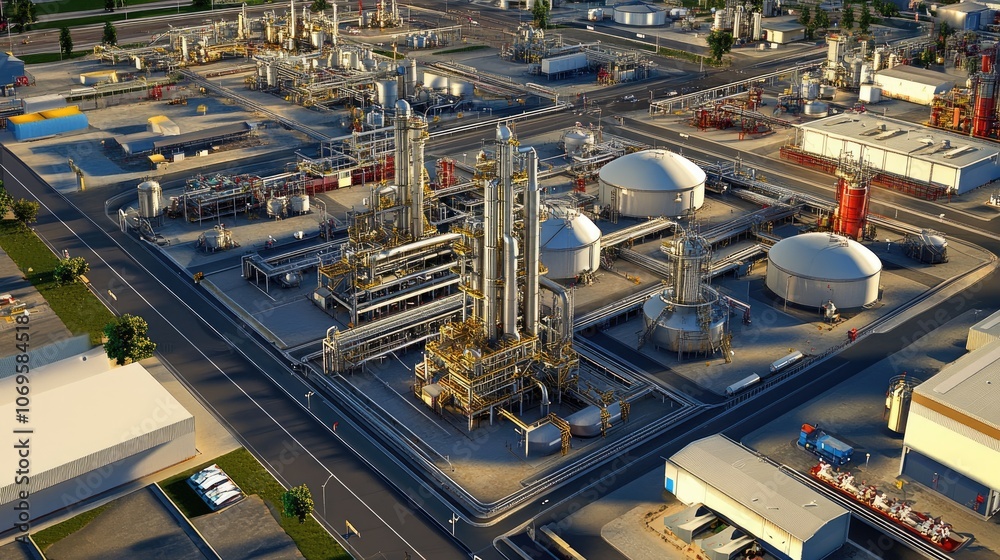 Aerial View of Industrial Complex with Pipelines Aerial View of Industrial Complex with Pipelines