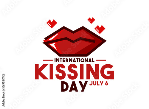 International Kissing Day. July 6. Lips. Love. White background. Poster, banner, card, background.