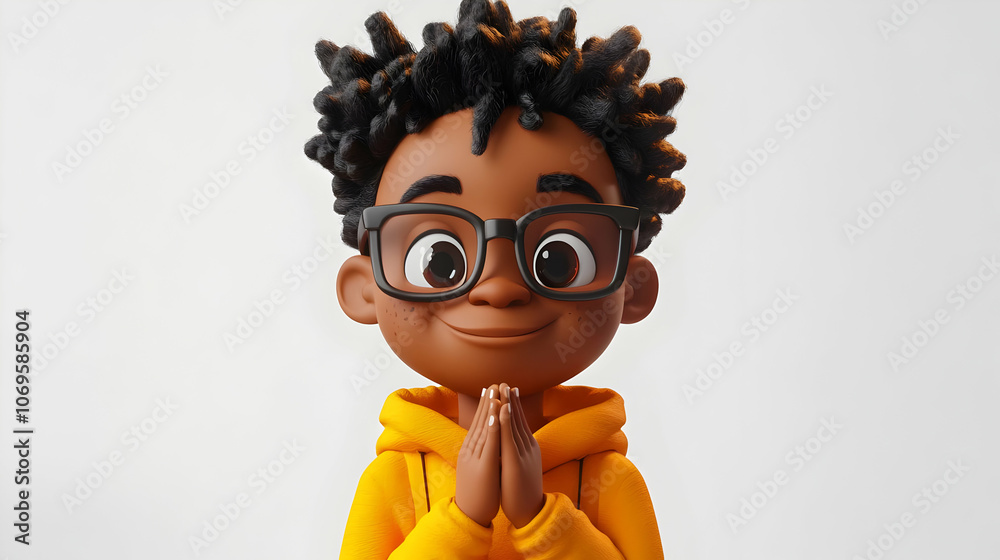 3D Cartoon Illustration of a Boy with Glasses and a Yellow Hoodie