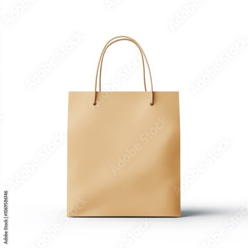 Elegant Brown Kraft Shopping Bag on White Background