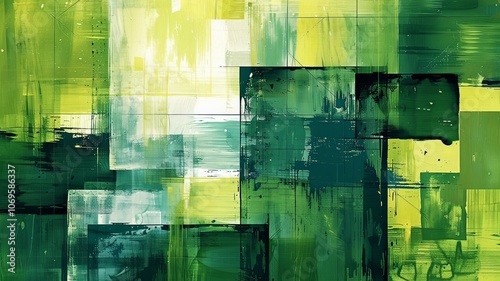 A green and white abstract painting with a lot of brush strokes