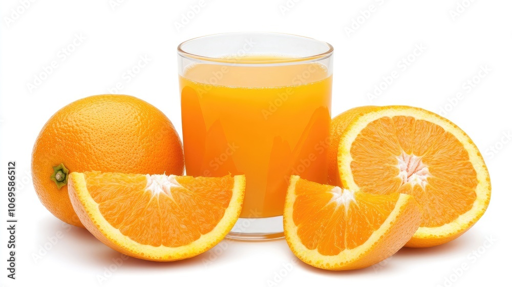 Fresh Orange Juice and Sliced Oranges Display Fresh Orange Juice and Sliced Oranges Display