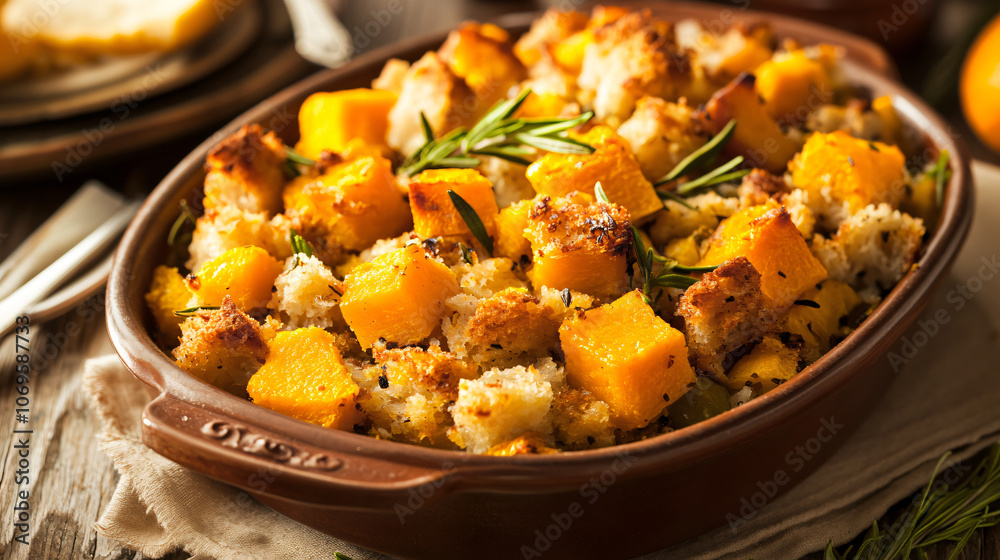 Stuffing made with butternut squash and spices for a fall-inspired dish. Stuffing made with butternut squash and spices for a fall-inspired dish.