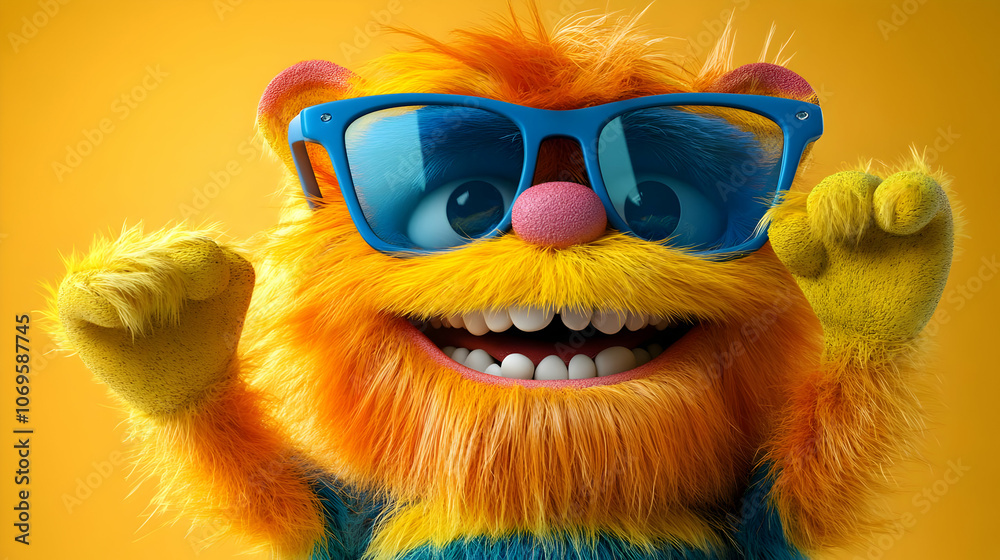 3D Illustration of a Funny Yellow Furry Creature Wearing Sunglasses 3D Illustration of a Funny Yellow Furry Creature Wearing Sunglasses