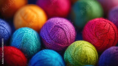 Colorful Yarn Balls CloseUp Texture Background