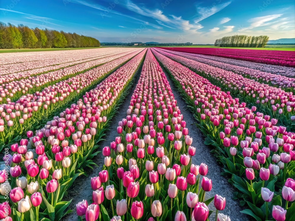 Drone Shot: Pink & White Tulip Field, Netherlands Spring Drone Shot: Pink & White Tulip Field, Netherlands Spring