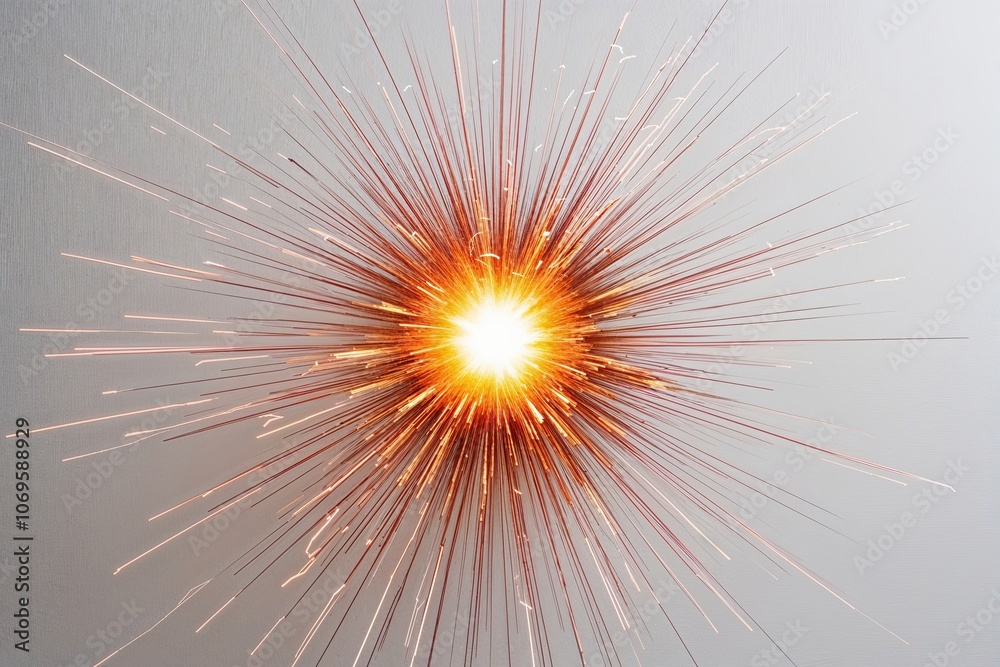 Fototapeta premium Dazzling Fireball Blast Against a White Canvas Background