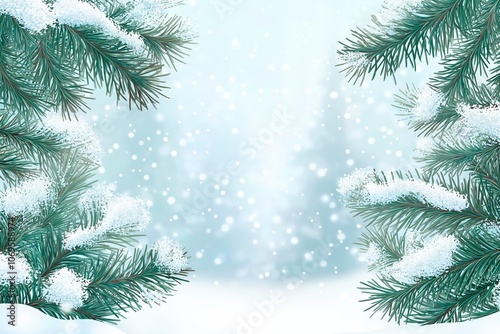 Abstract background with snow and winter tree branches.