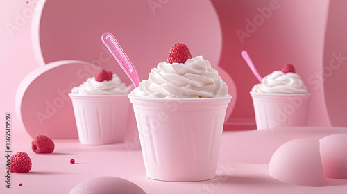 Vanilla ice cream in pink background 