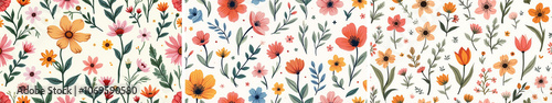 Aet of seamless flowers patterns. Decoration, kids, wall art. photo