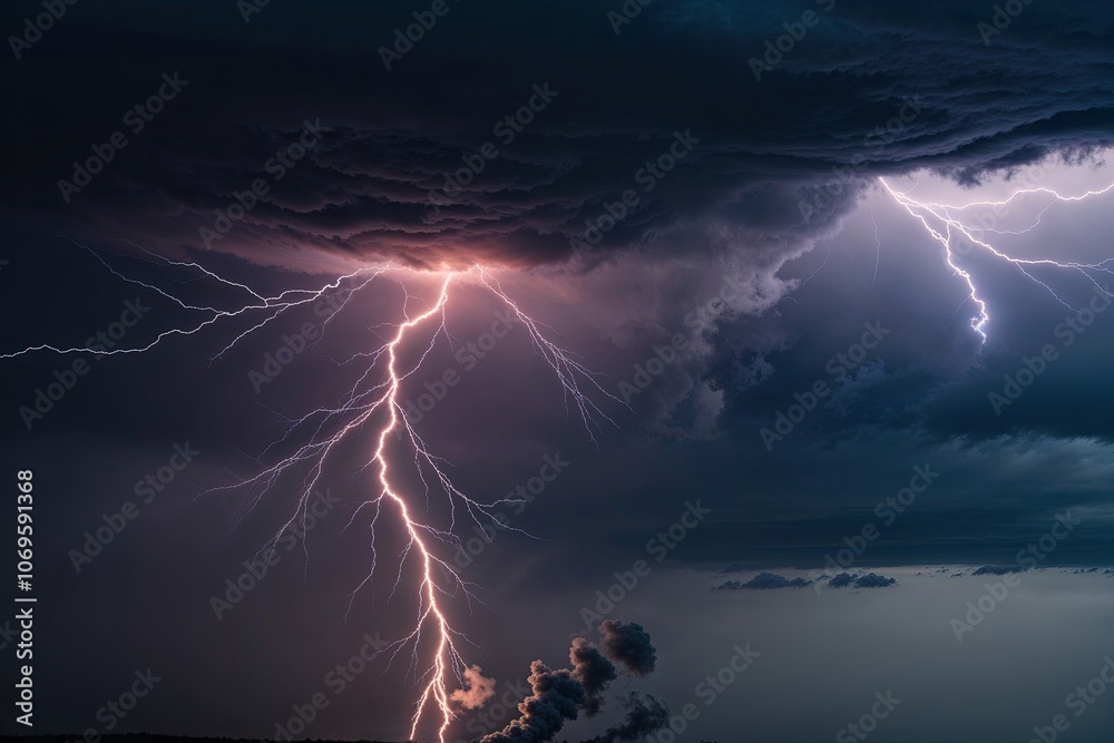 Dramatic Thunderstorm Skies with Bright Lightning and Whirling Smoke Effects