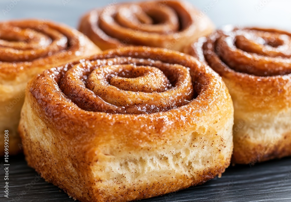 Fototapeta premium Freshly baked cinnamon rolls with a gooey glaze