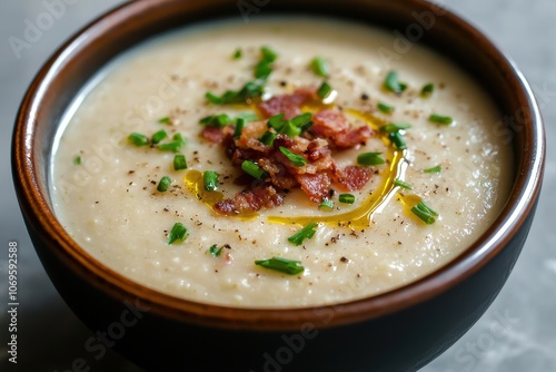 Creamy bacon and chive potato soup