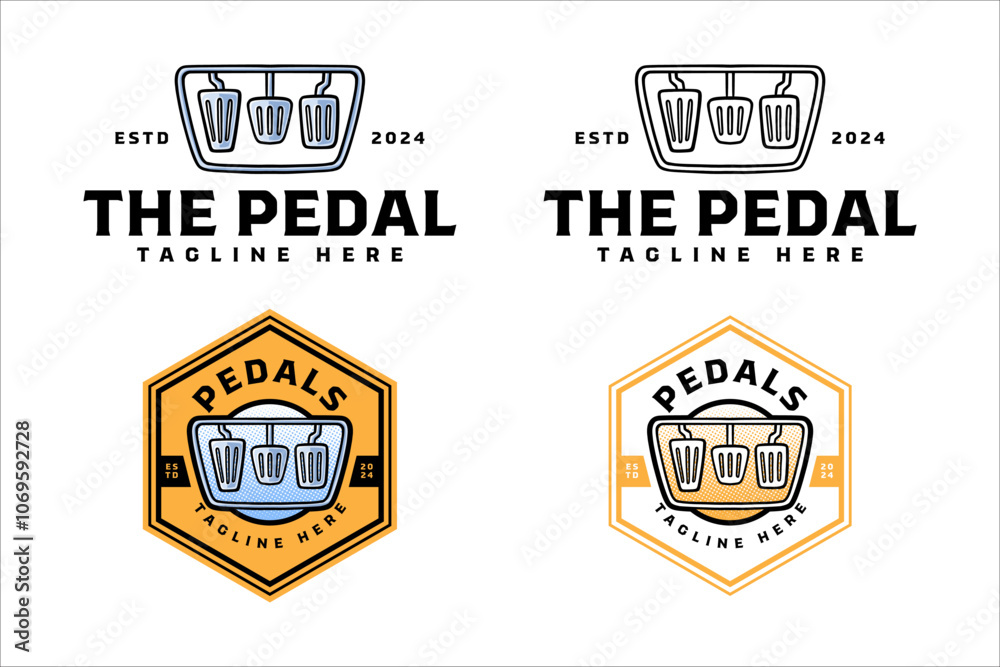 Obraz premium brake clutch and acceleration pedal modern logo design set. pedal of manual transmission vehicle badge illustration logo design collection for automotive, garage, workshop, driver, racer