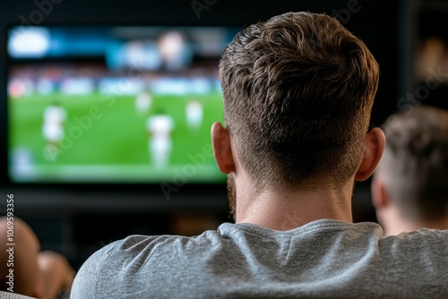 A man is watching a soccer game on a television