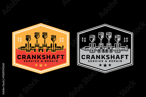 engine crankshaft of car vehicle retro badge logo design for automotive, garage, workshop piston system with crankshaft engine vintage emblem logo collection for driver, racer