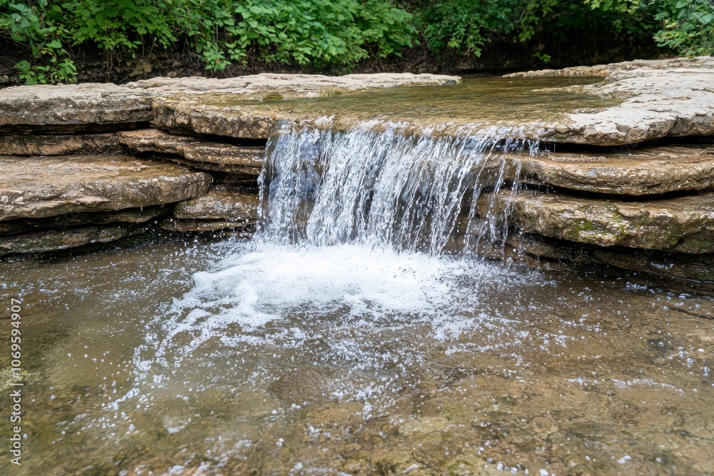 Obraz premium Serene waterfall cascading over rocky ledge