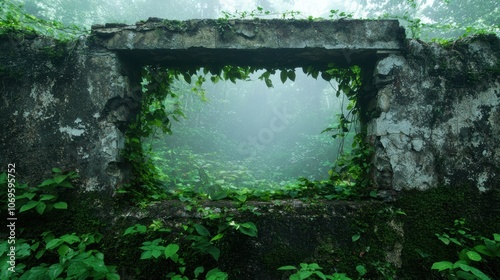 Enchanted forest archway with lush greenery