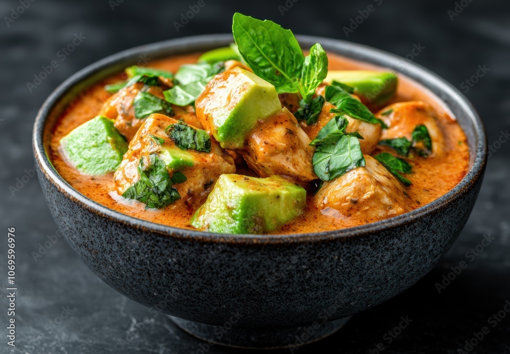 spicy chicken curry with avocado and basil spicy chicken curry with avocado and basil