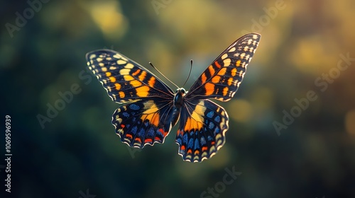 A symbolic butterfly levitating in vibrant colors, symbolizing transformation or beauty, 4k resolution, no background, no shadow photo