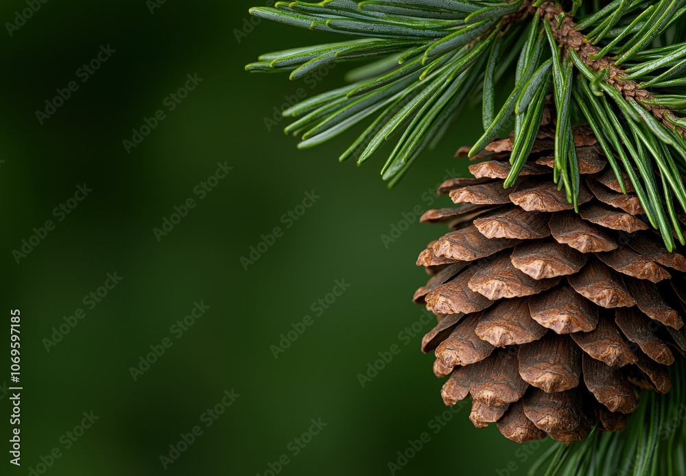 Close-up of pine tree branch with pine cone Close-up of pine tree branch with pine cone