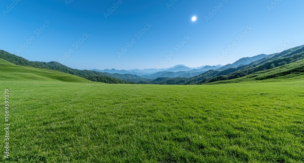 Serene mountain landscape with green fields Serene mountain landscape with green fields