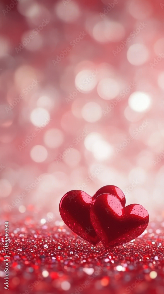 custom made wallpaper toronto digitalTwo shiny red hearts on sparkling background, symbolizing love and affection. Perfect for romantic themes and celebrations