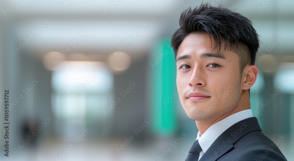 Fototapeta premium Serious young asian businessman in suit