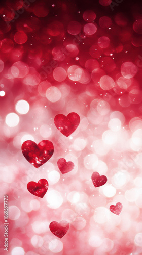 beautiful background featuring red hearts and sparkling bokeh lights, perfect for romantic themes and celebrations