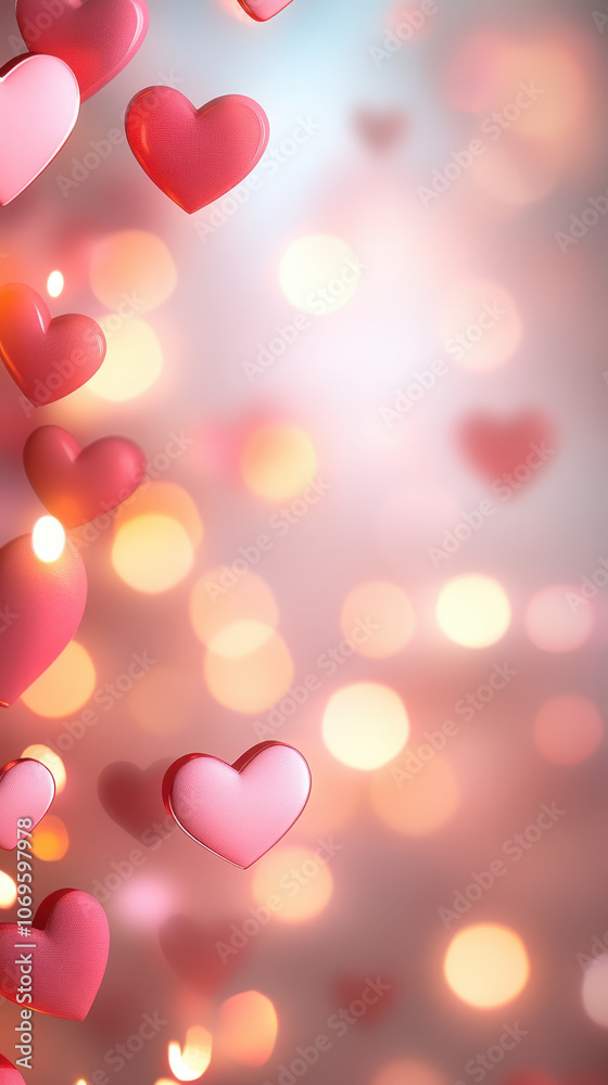 Colorful hearts floating in dreamy background with soft bokeh lights create romantic atmosphere, perfect for expressing love and affection Colorful hearts floating in dreamy background with soft bokeh lights create romantic atmosphere, perfect for expressing love and affection