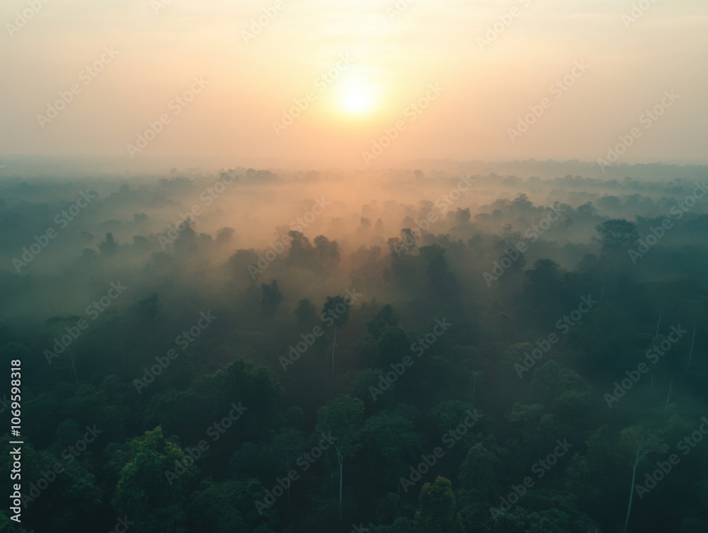 Sunrise Over Misty Rainforest Canopy Sunrise Over Misty Rainforest Canopy