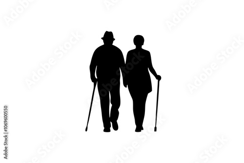 Elderly couple silhouette of walking together. vector illustration.