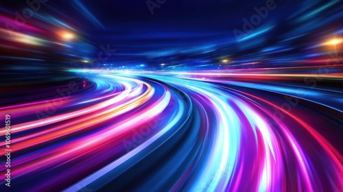 A vibrant, dynamic image depicting colorful light trails, suggesting speed and movement.