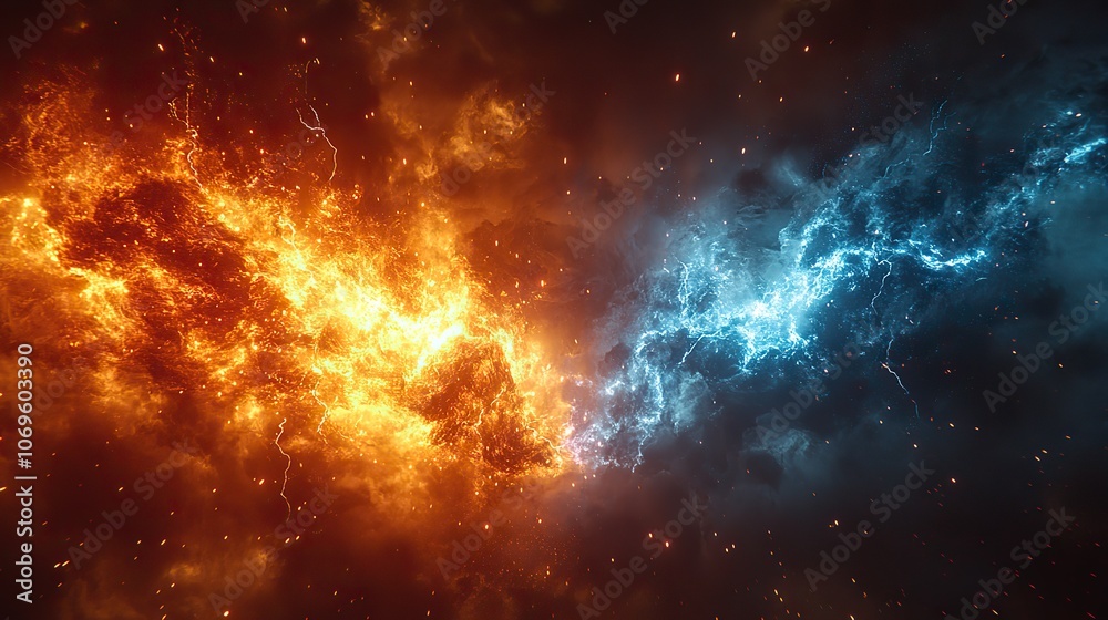 Fototapeta premium A versus banner adorned with sparks and lightning strikes sets the stage for exciting and intense confrontations.