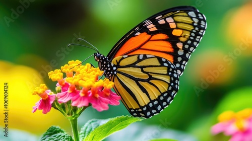 Colorful Butterfly on Vibrant Flower in Garden