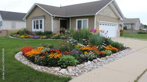 Charming Family Home with Colorful Flower Garden photo